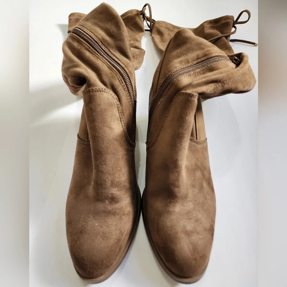 Steve Madden Women Brown Over The Knee Fabric Stretch Side Zipper w/ Tie, sz 7.5 - Picture 9 of 16